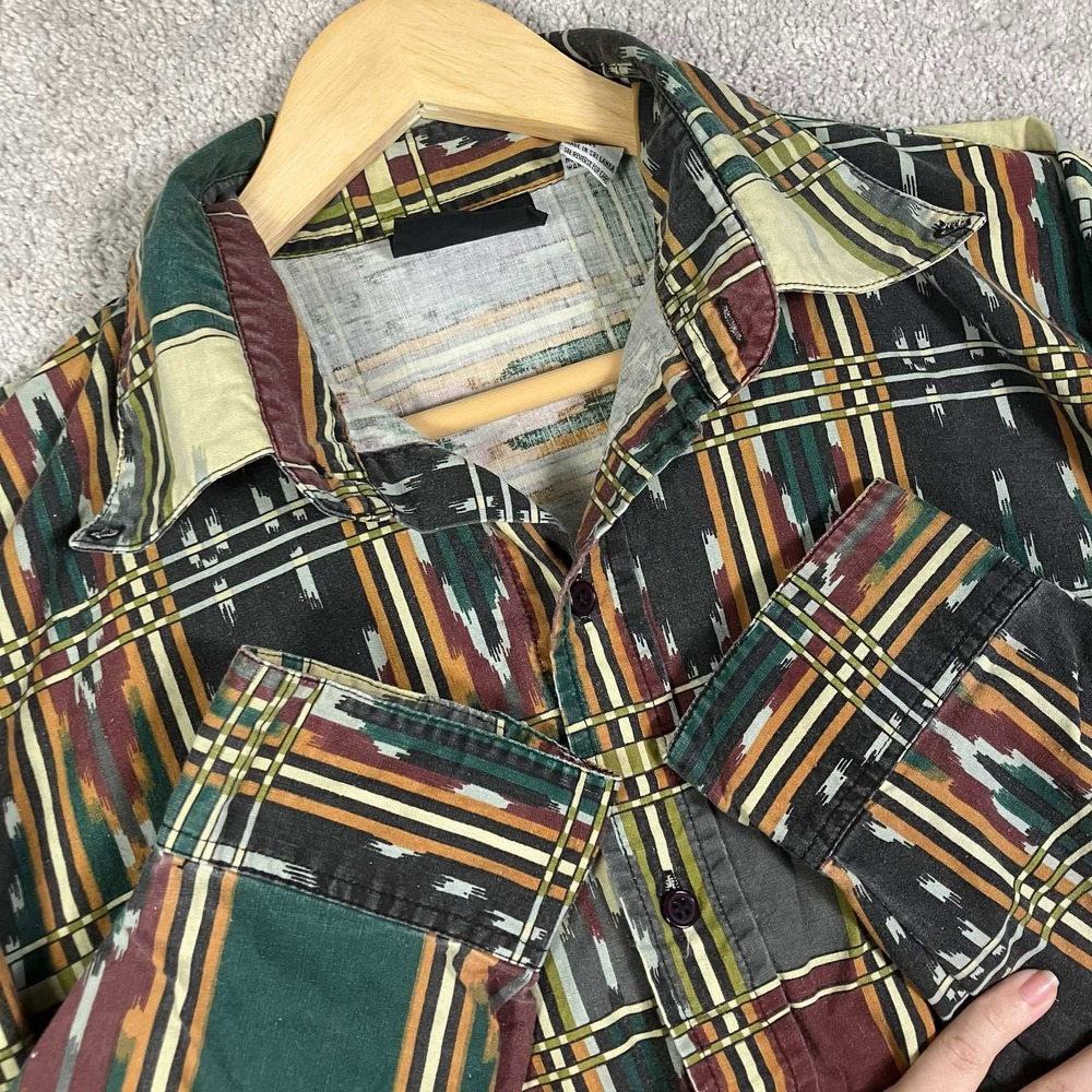 Vintage Western Signatures Shirt Mens Large Multicolor Aztec Ikat Plaid Cowboy